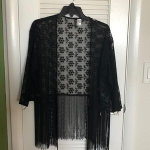 Fringe embroidered open cardigan
